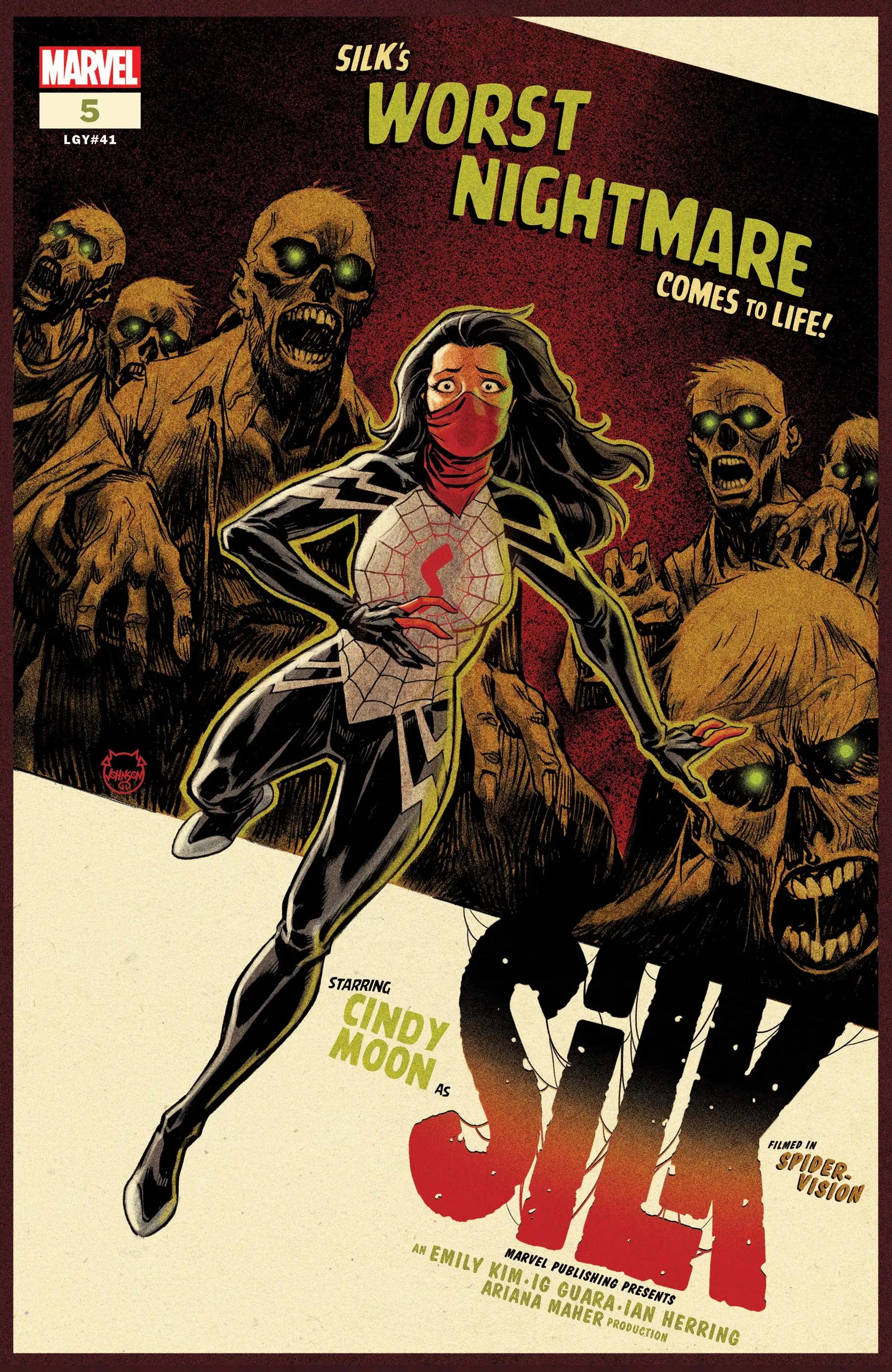 Comic book cover of Silk battling zombies for Silk 5 trading cards collection