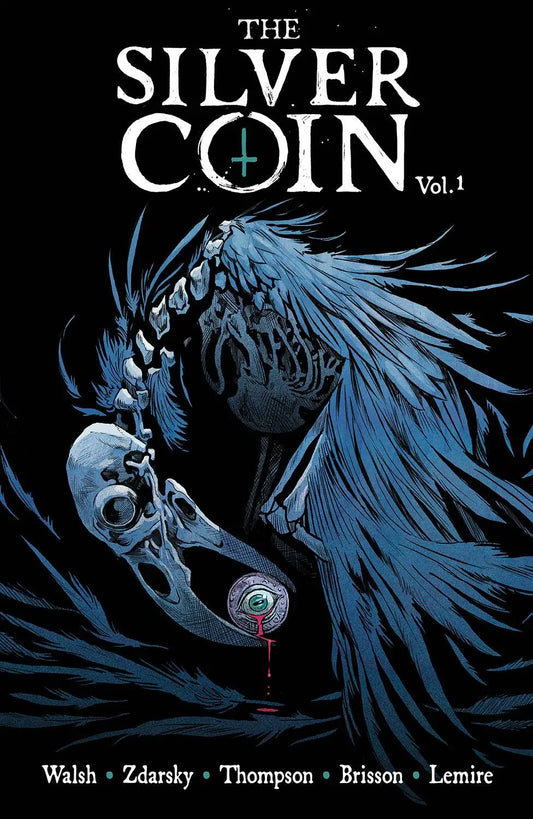 Horror comic book cover featuring Silver Coin TP Vol 01 trading cards