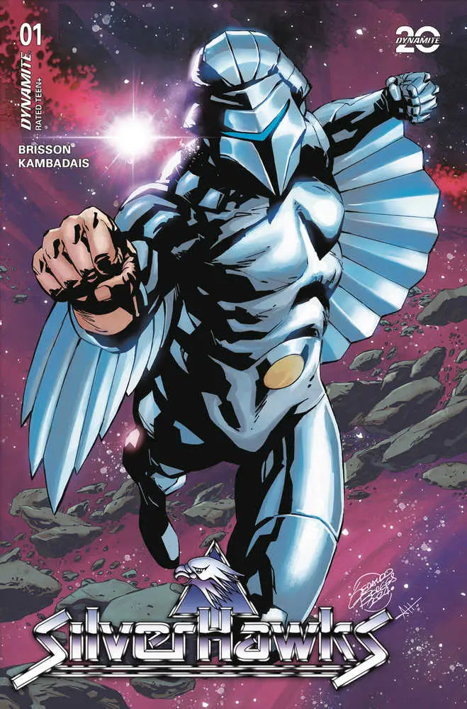 Silver superhero comic book cover D Borges featuring Mon*star from Silverhawks #1