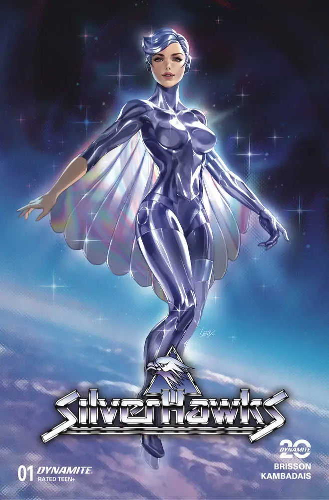 Silver-clad superheroine comic book cover for Silverhawks #1 Cover F Leirix featuring Mon*star