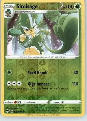Simisage - SWSH03: Darkness Ablaze - 007/189 - Reverse Holo LP - Pokémon Card Single
