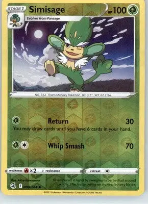Simisage - SWSH08: Fusion Strike - 008/264 - Reverse Holo LP - Pokémon Card Single