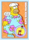 Cartoon Homer Simpson in Hawaiian shirt with donut on Simpsons Mania trading card