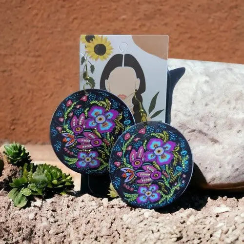 Single-Sided Wooden Floral Earrings - Handmade - General Merchandise