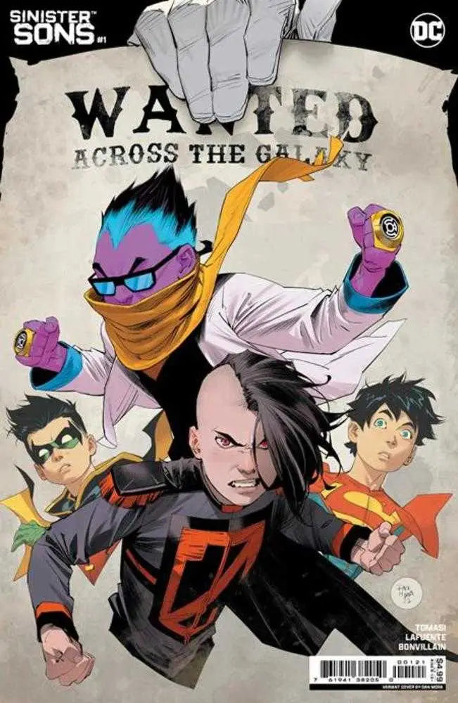 Sinister Sons #1 Cover B with animated characters and WANTED ACROSS THE GALAXY text