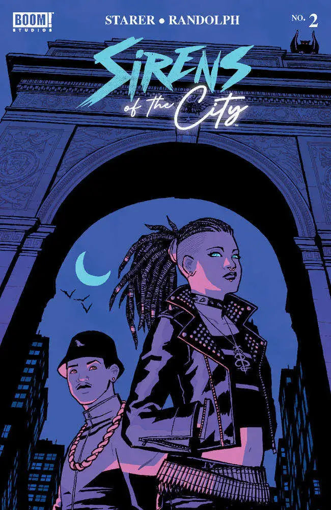 Comic book cover for Sirens of the City #2 featuring punk gothic characters in an archway