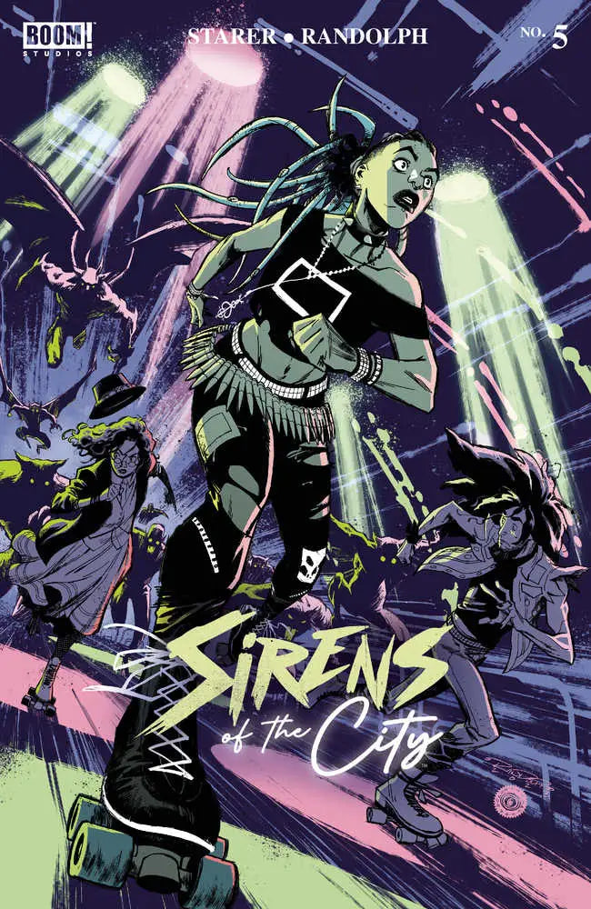 Comic book cover of Sirens Of The City #5 features a punk-rock character with neon lights