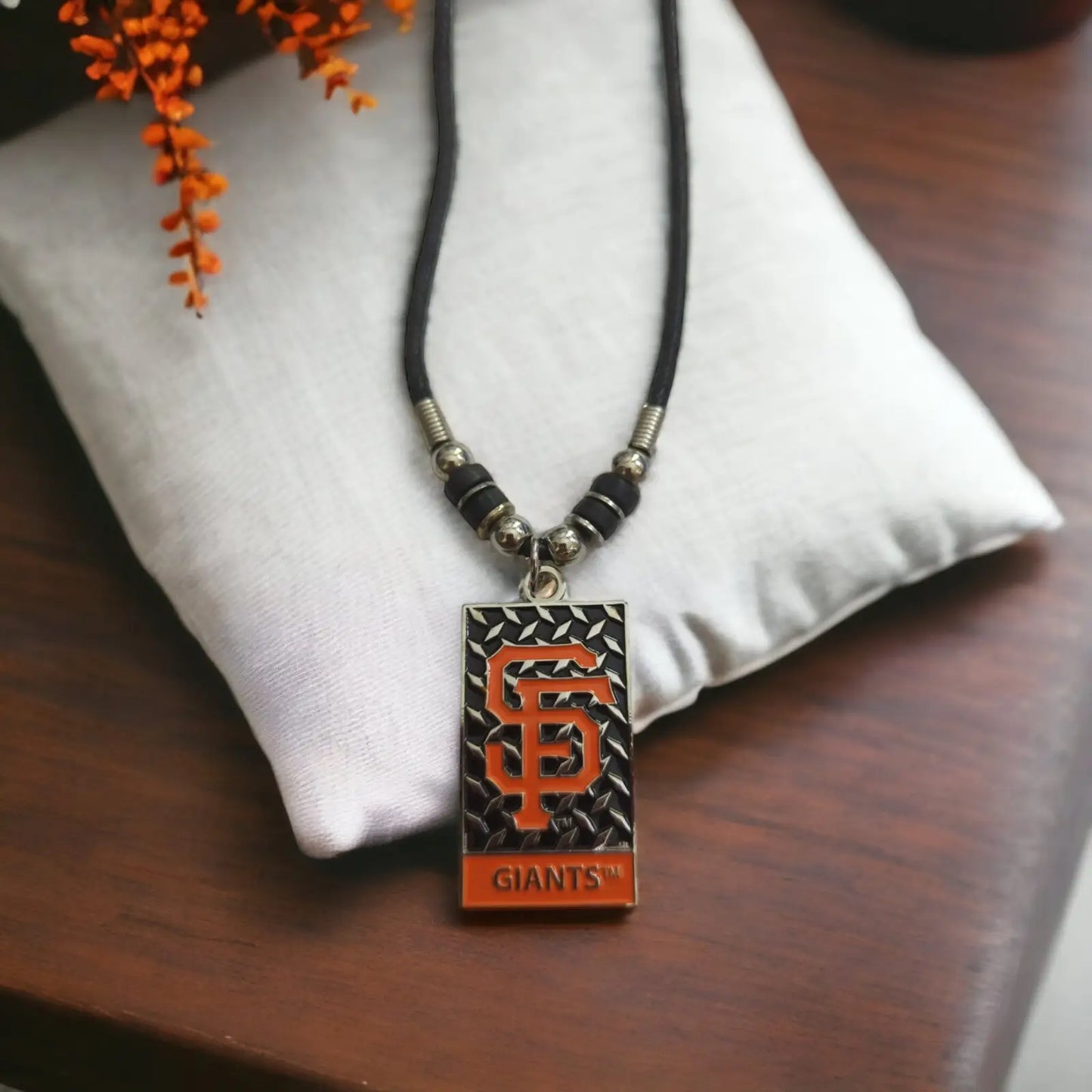 Black MLB Diamond Plate Rope Necklace with San Francisco Giants pendant