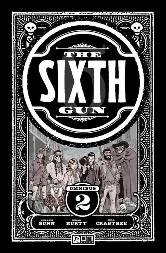 Black and white Sixth Gun comic book cover with characters from Weird Western Harrow County