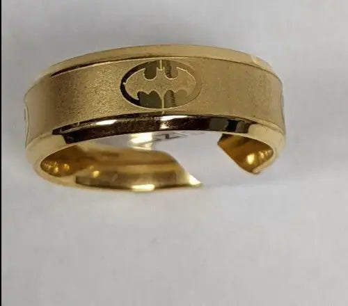 Size 10 1/4 Ring Gold Stainless Steel Engraved Batman band - Apparel