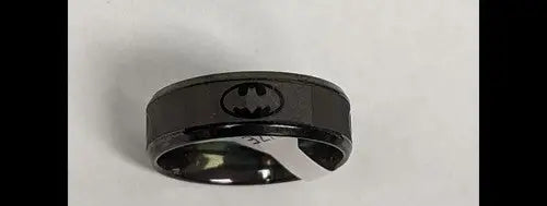 Size 11 3/4 Ring Black Stainless Steel Engraved Batman - Apparel