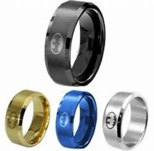 Size 11 3/4 Ring Silver Stainless Steel Engraved Batman band - Entertainment Memorabilia