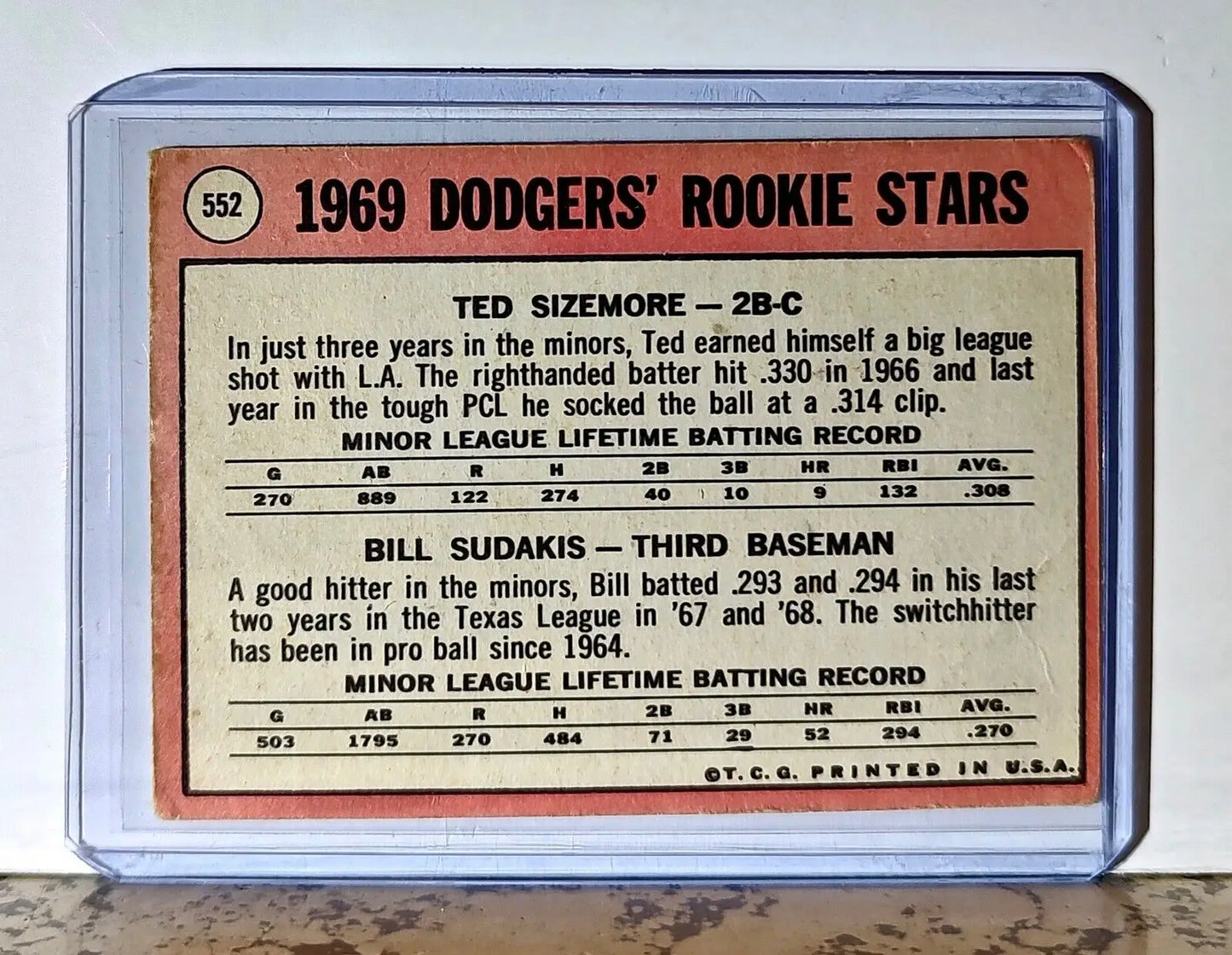 Sizemore / Sudakis 1969 Topps MLB #552 Baseball Card Los Angeles Dodgers - Baseball Card Single