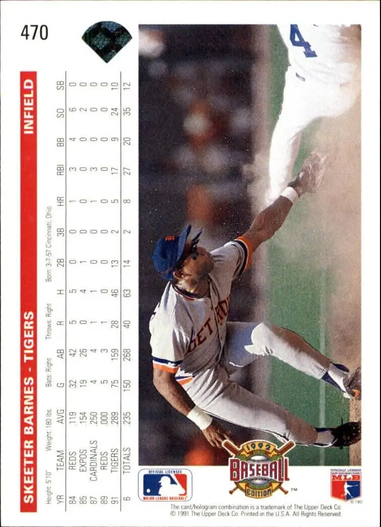 Skeeter Barnes 1992 Upper Deck MLB #470 Baseball Card Detroit Tigers - Baseball Card Single