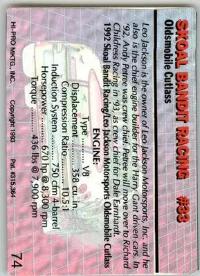 Skoal Bandit Racing #33 - 1993 Action Packed - #74 - Racing - Racing Card Single
