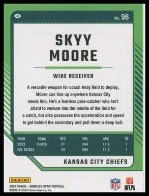Skyy Moore 2024 Donruss Optic #96 Kansas City Chiefs