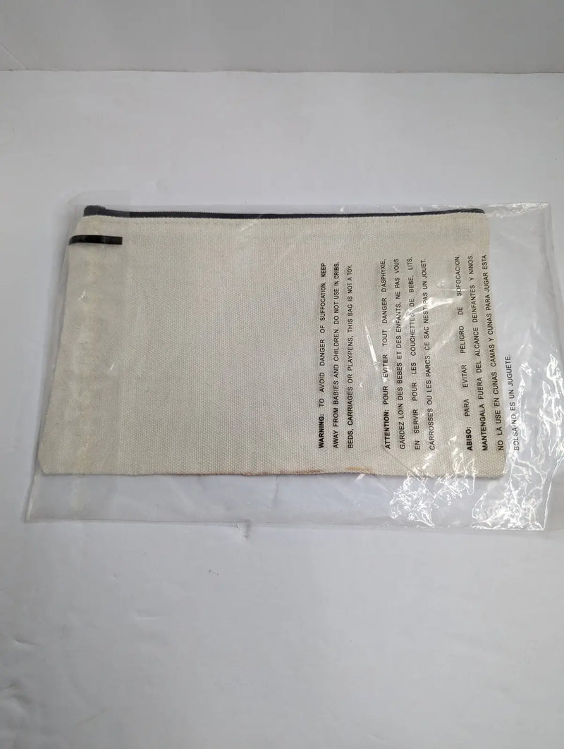 Sealed white pouch with dark trim for Sloth Cosmetic Bag Beige Zipper Pouch 8x5 inches