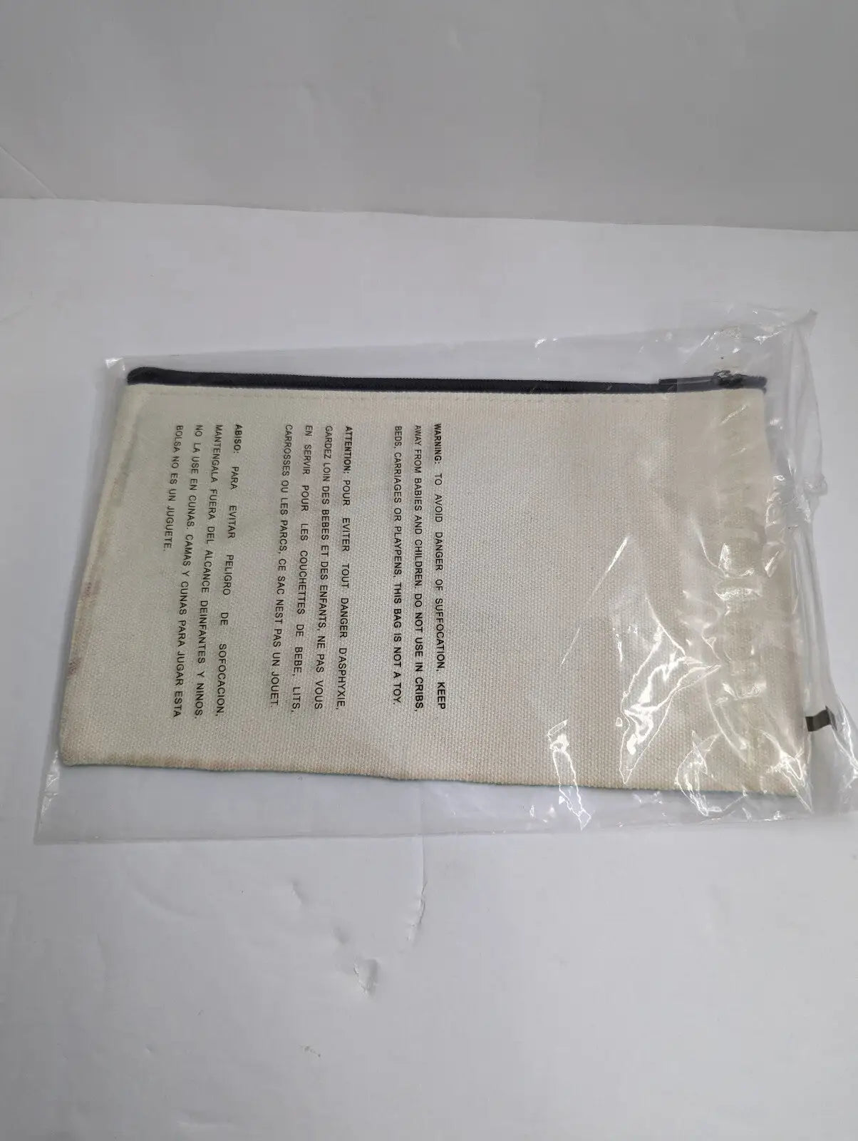Zippered Canvas Pouch in Plastic Wrap Sloth Cosmetic Bag Green Beige 8 x 5 inches