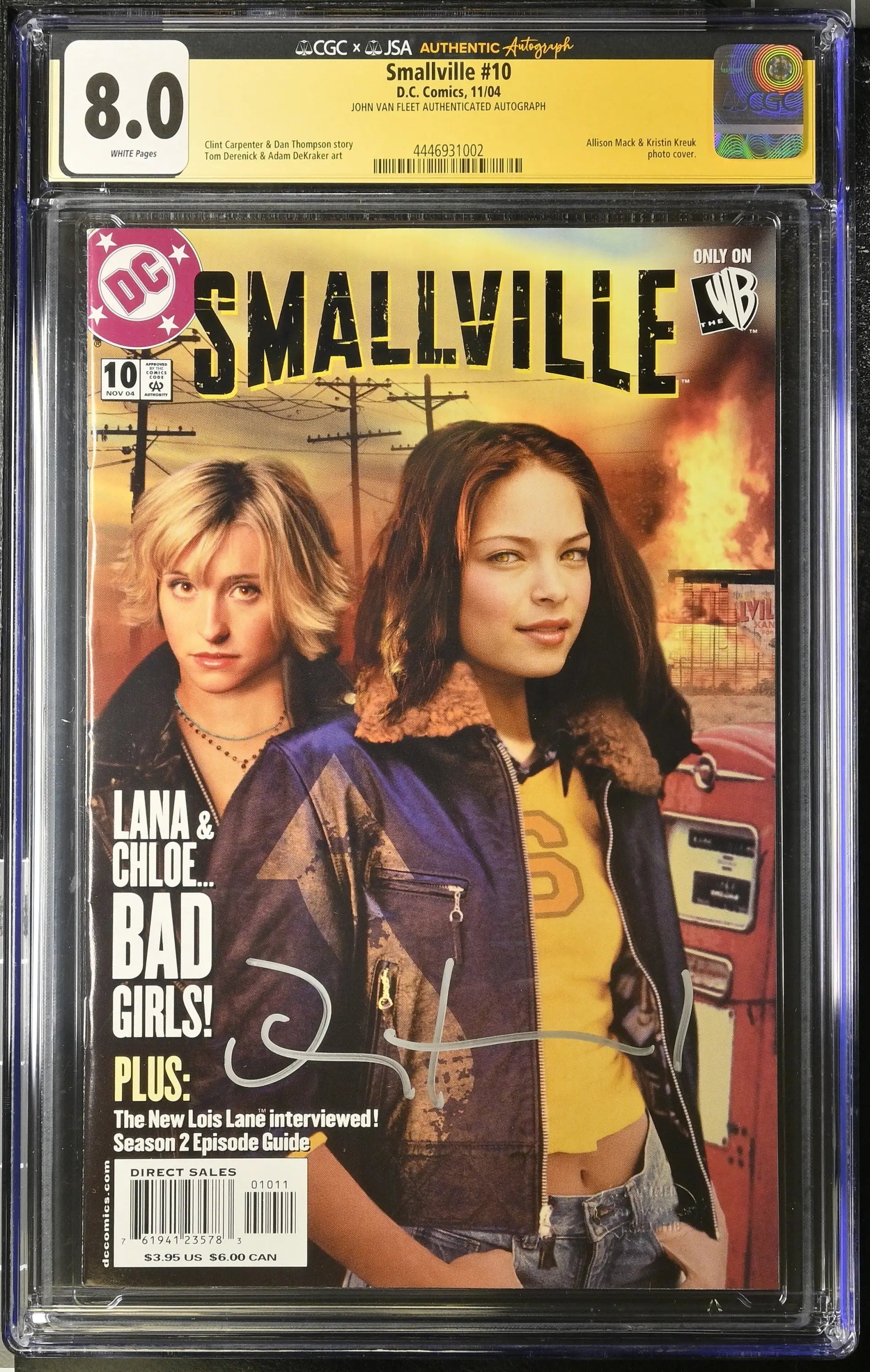 CGC 8.0 Smallville #1 comic book signed by John Van Fleet featuring cover characters