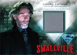 Trading card of a bearded man in a dark suit from Smallville Seasons 7-10