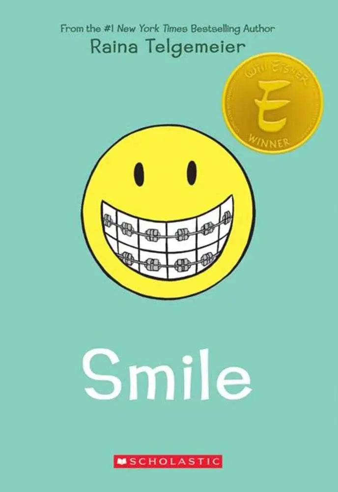 Smile TPB graphic novel featuring a smiling face with braces by Raina Telgemeier