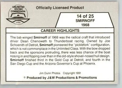 Smirnoff 1968 - 1991 APBA Thunder on the Water - #14 - Racing - Racing Card Single