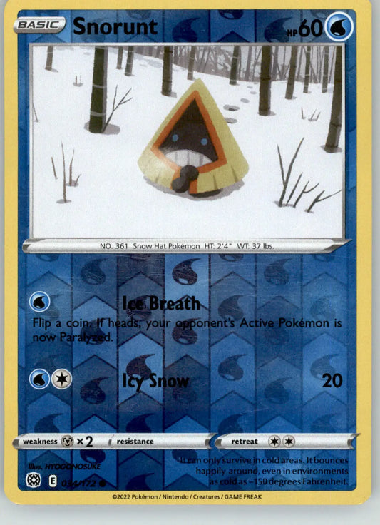 Snorunt - Brilliant Stars - 034/172 - Reverse Holo LP Pokemon - Pokémon Card Single