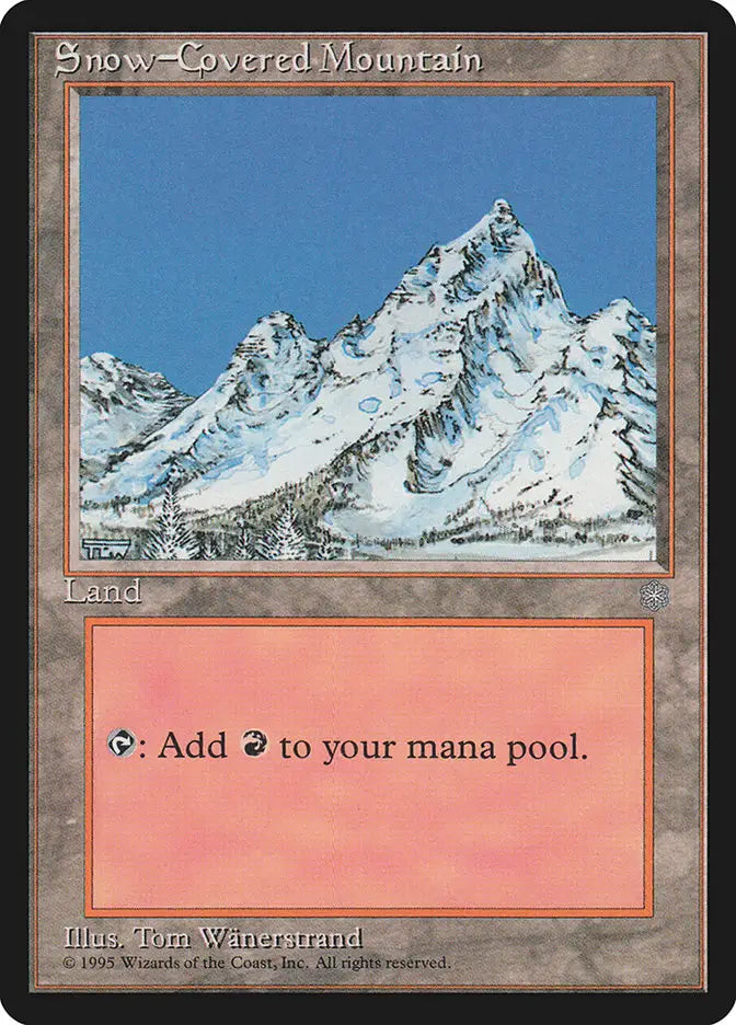 Snow-Covered Mountain land card from Ice Age set, perfect for mountain ice decks