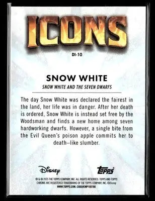 🌟 Snow White, 2025 Topps Chrome Disney Disney Icons #DI-10 🌟