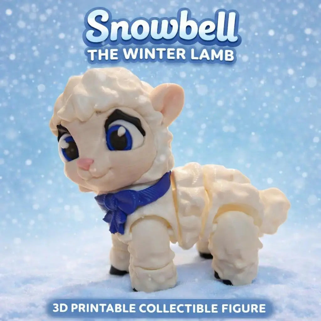 Snowbell Winter Lamb Articulated 3D Printed Sheep Figure Desk Pet Collectible