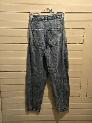 SO Balloon Pant Womens 0/24W Super High Rise Light Wash Denim Pleated Tapered - Apparel