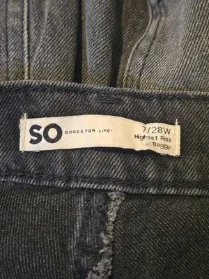 SO Jeans Womens 7/28W Highest Rise Baggy Black Charcoal Pleated Front Denim - Apparel