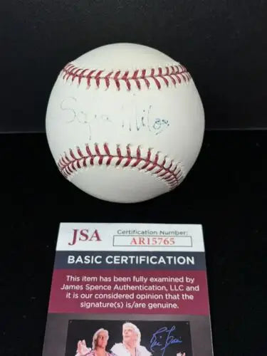 Sofia Milos autographed baseball with authentication card for collectors and trading cards