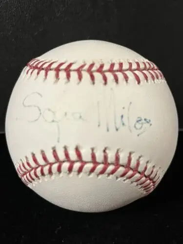 Sofia Milos Signed Autographed Baseball for collectors and trading cards enthusiasts