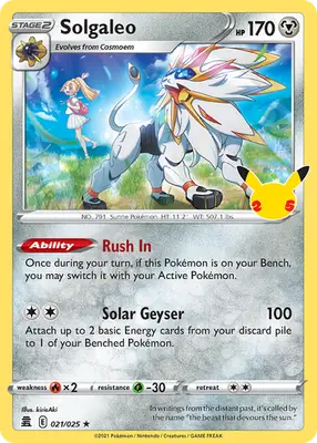 Solgaleo - Celebrations - 021/025 - Holo NM Pokemon - Pokémon Card Single