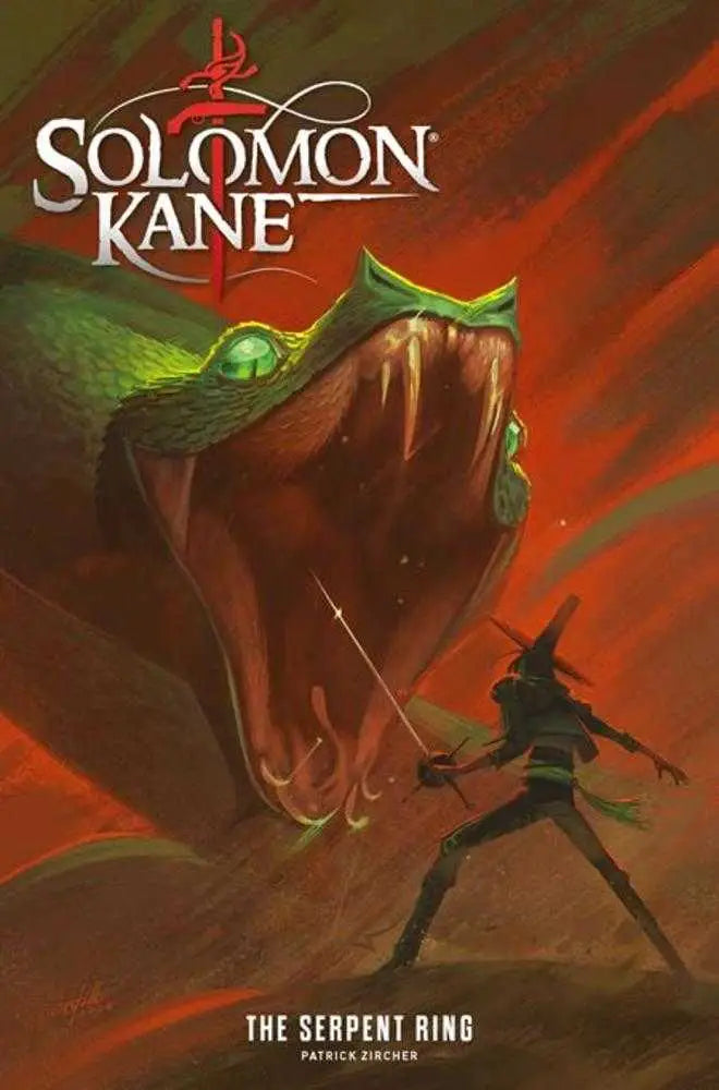 Fantasy book cover of Solomon Kane battling a giant serpent ring by James Castillo variant