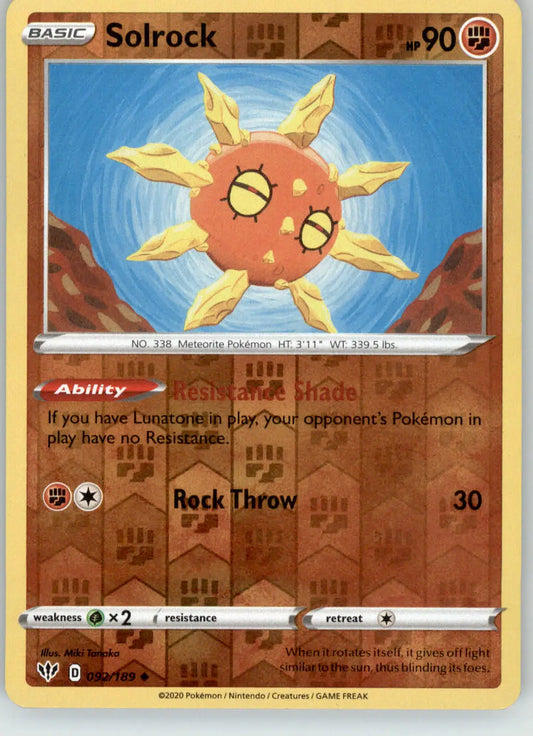 Solrock - Darkness Ablaze - 092/189 - Reverse Holo LP Pokemon - Pokémon Card Single