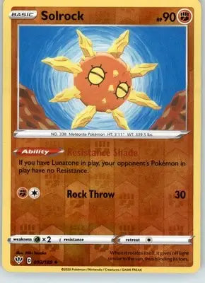 Solrock - SWSH03: Darkness Ablaze - 092/189 - Reverse Holo LP - Pokémon Card Single