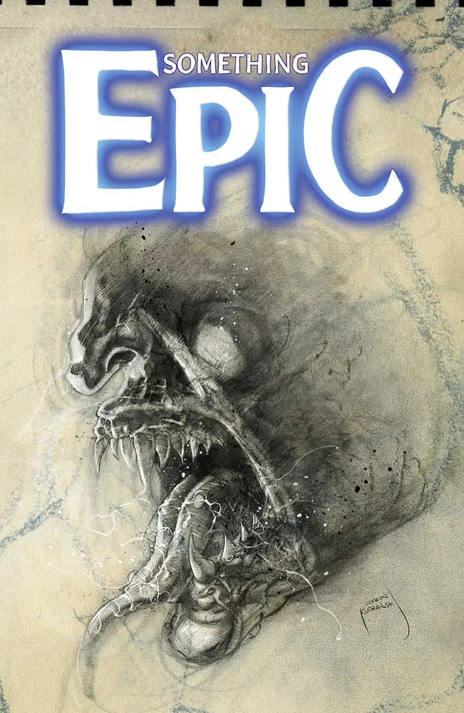 Dark sketchy skull with open jaw in black and white for Something Epic #3 Cover D Kudranski, ideal for trading cards