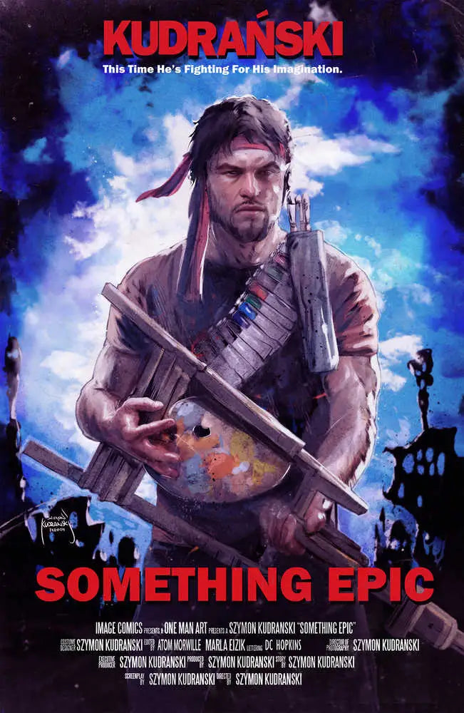 Action-packed movie poster artwork for Something Epic #4 Cover C Kudranski trading cards