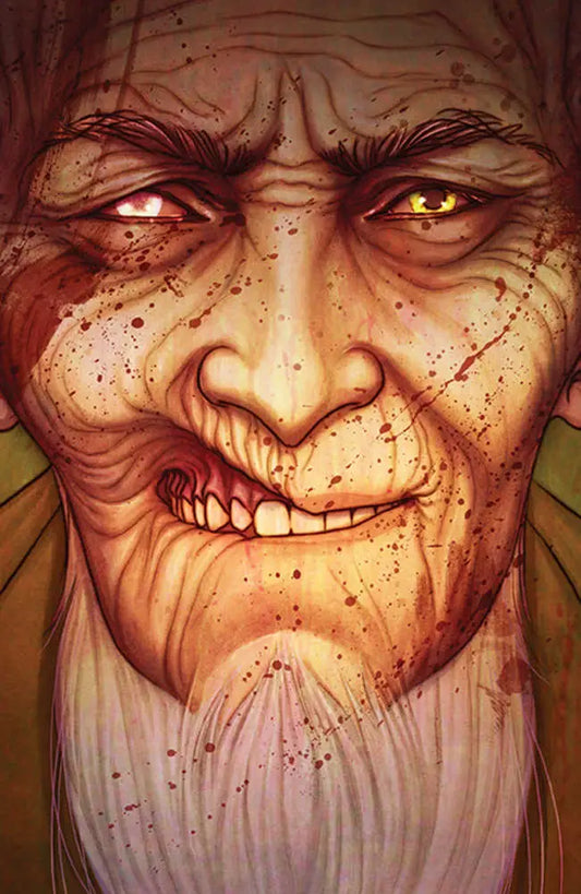 Weathered face with intense eyes and grin on Something Is Killing The Children #24 trading card