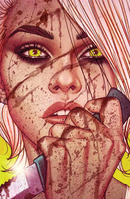 Close-up of Something Is Killing The Children #25 cover with striking yellow eyes and blood spatter