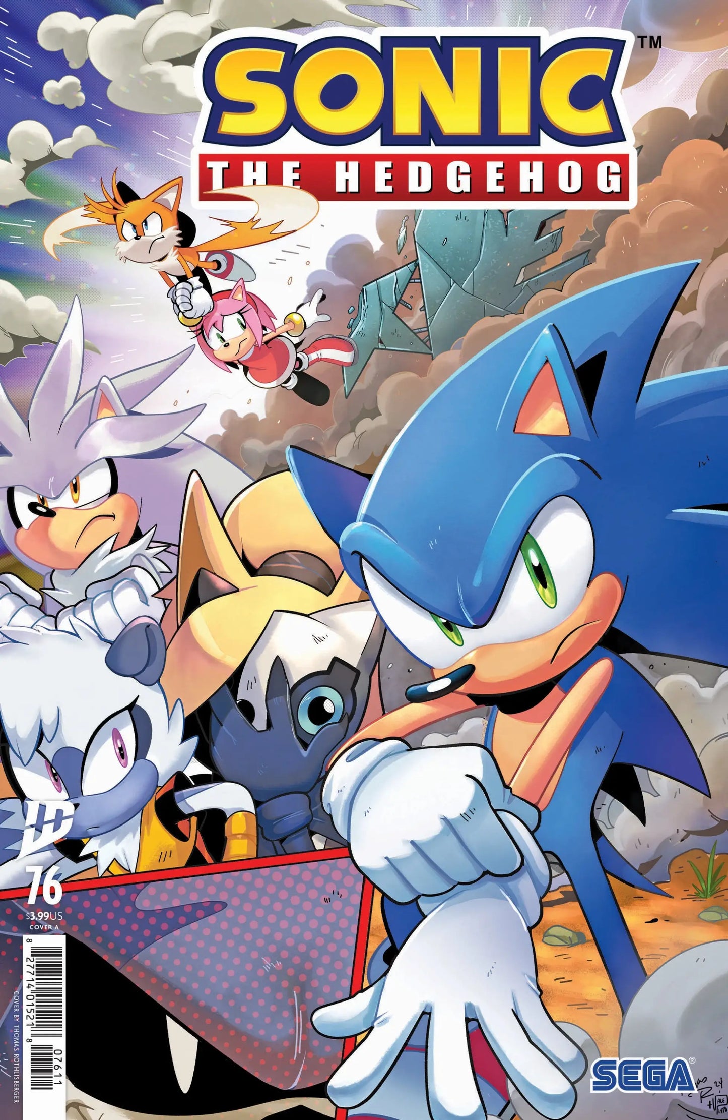 Sonic The Hedgehog comic book cover featuring Sonic the Hedgehog in vibrant action art
