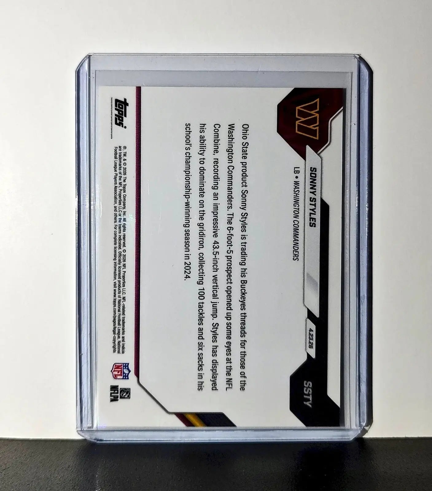 Sonny Styles Rookie 2026 Topps Now Draft Night #SSTY Card Washington Commanders - Football Card Single
