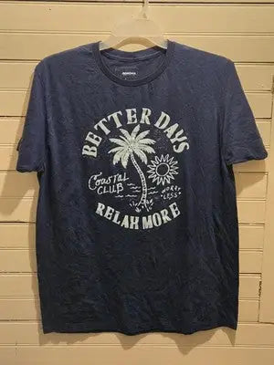 Sonoma T-Shirt Mens L Navy Better Days Palm Tree Graphic Coastal Club Tee Casual - Apparel