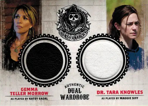 Collectible trading card with wardrobe samples from Sons of Anarchy featuring Gemma and Tara