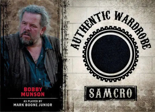 Trading card of Mark Boone Jr as Bobby from Sons of Anarchy with SAMCRO theme