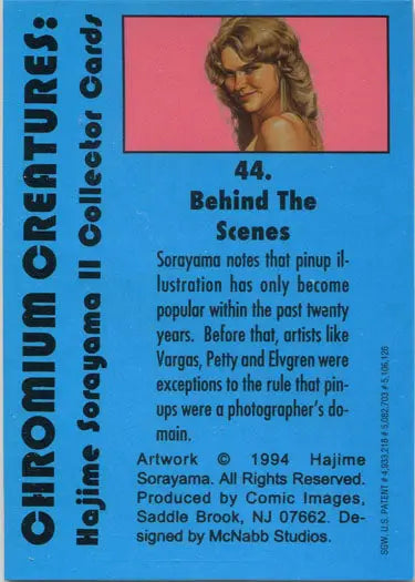 Blonde woman’s portrait on Sorayama 2 Chromium Creatures Base Card 44 trading card