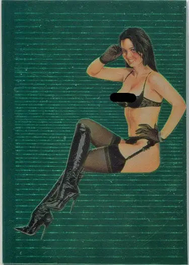 Woman in lingerie and knee-high boots posing on Sorayama 2 Chromium Creatures Base Card