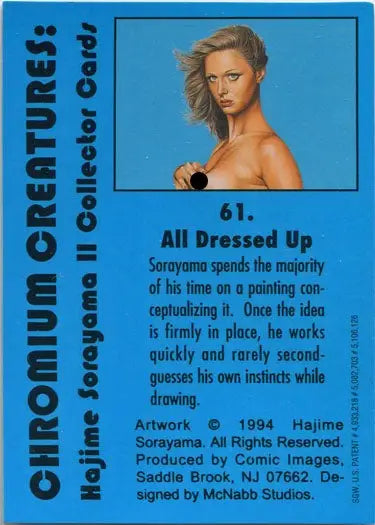 Sorayama 2 Chromium Creatures Base Card 61 featuring a nude figure on a blue background